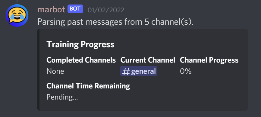 Parsing past messages from 5 channel(s).